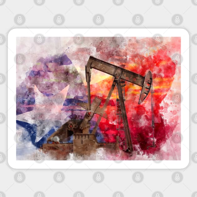 Texan Pumpjack with Texas Flag watercolor Sticker by SPJE Illustration Photography